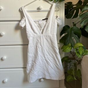 Zara White Linen Off the Shoulder Mini Dress